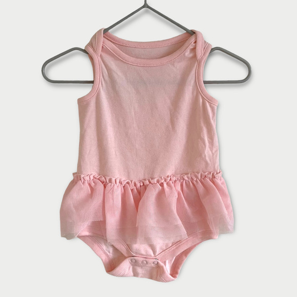 Cat & Jack Baby Girl Pink Tutu Bodysuit 0-3M Sleeveless Tank w/ Tulle Frill - Picture 2 of 4